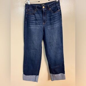 D Jeans Womens High Risee Straig  Leg raw Roll Cuff Medium Wash Jeans Stretch 6